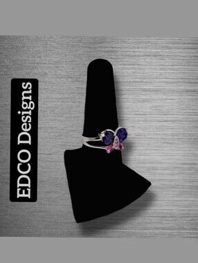 EDCO Designs Butterfly Ring w/Purple & Pink CZ Stones | Size 8 | NWOT
